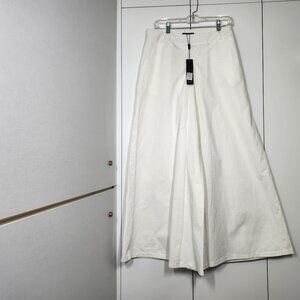 Beulah Wide Leg High Waisted Pleated Front Pants Size L White Cotton Blend